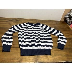 Vineyard Vines Size M Striped Fisherman Crewneck Sweater Ivory Blue Cable Knit